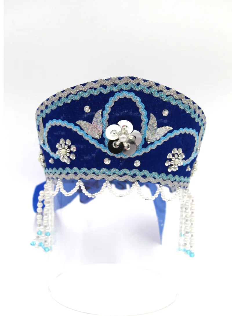 D'Daniela D' Daniela - Women's Traditional Headdress Kokoshnik - Blue with White beads