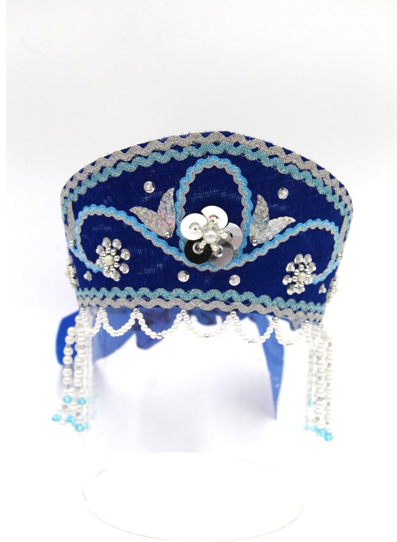 D'Daniela دي دانييلا - غطاء رأس تقليدي نسائي كوكوشنيك - أزرق مع خرز أبيض - Image 1