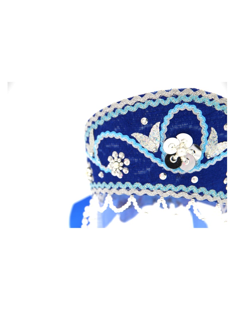 D'Daniela دي دانييلا - غطاء رأس تقليدي نسائي كوكوشنيك - أزرق مع خرز أبيض - Image 2