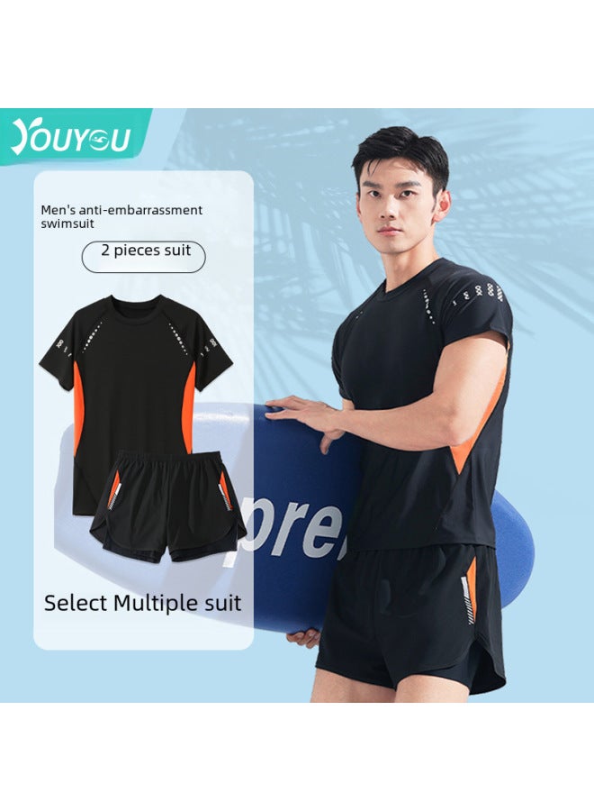 إسكدنيا ملابس سباحة رجالية بطبقة مزدوجة مضادة للإحراج، مقاس كبير، فضفاضة احترافية، ملابس سباحة رجالية واقية من الشمس ربيع حار لكامل الجسم - اللون: 135 بدلة سباحة + لهب أزرق 【قطعتين】】 - - Image 2