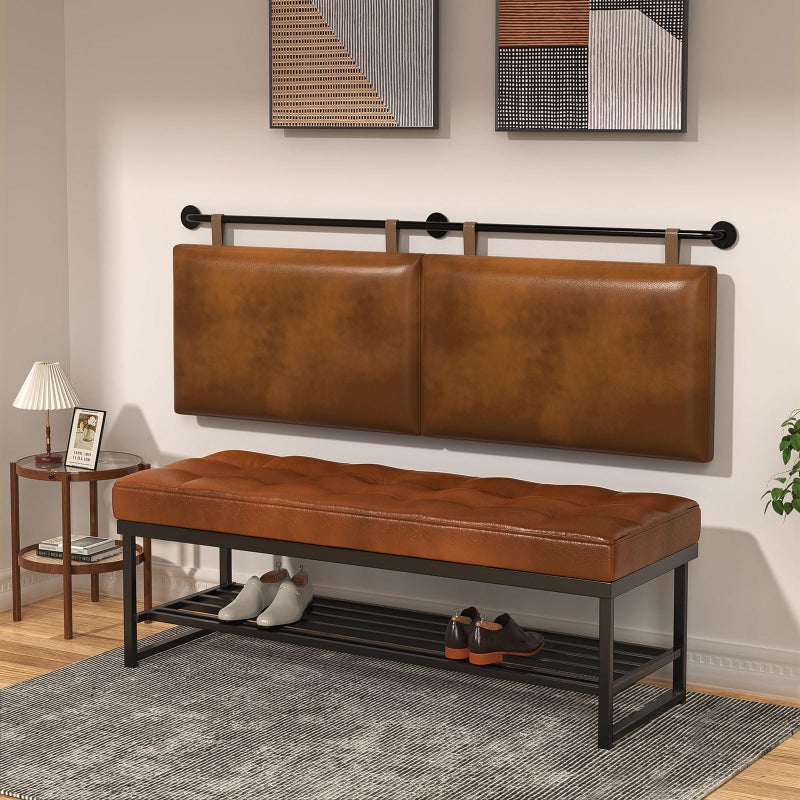 BSHOMGI King Size Bed Headboard Wall Mount PU Leather Head Board Brown Hanging Industrial Pipe Modern Bed Backboard for Bedroom - Image 4