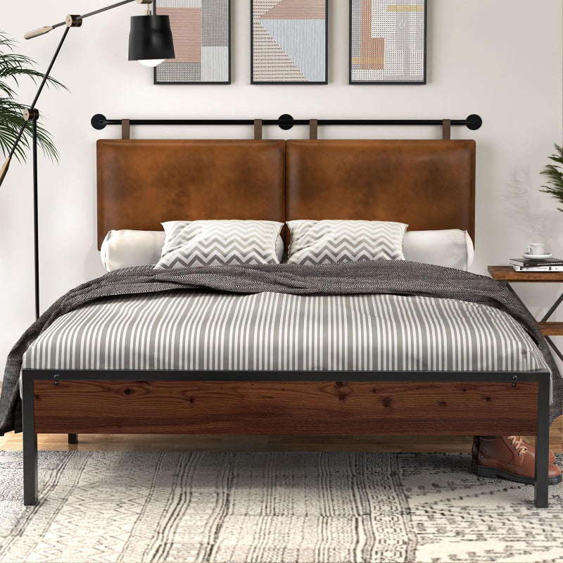 BSHOMGI King Size Bed Headboard Wall Mount PU Leather Head Board Brown Hanging Industrial Pipe Modern Bed Backboard for Bedroom - Image 2