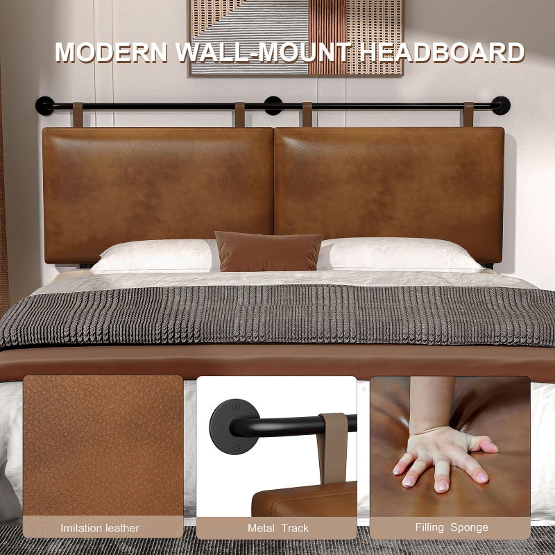 BSHOMGI King Size Bed Headboard Wall Mount PU Leather Head Board Brown Hanging Industrial Pipe Modern Bed Backboard for Bedroom - Image 3