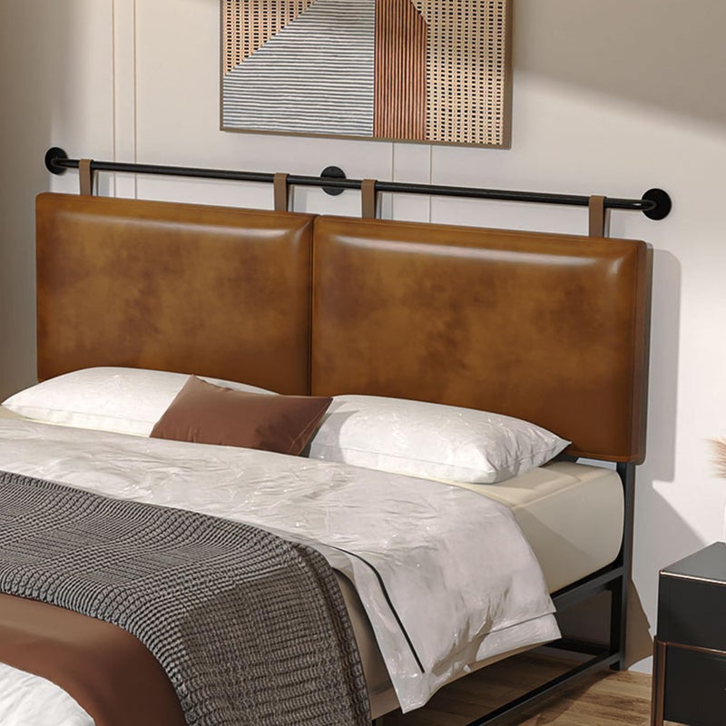 BSHOMGI King Size Bed Headboard Wall Mount PU Leather Head Board Brown Hanging Industrial Pipe Modern Bed Backboard for Bedroom - Image 1