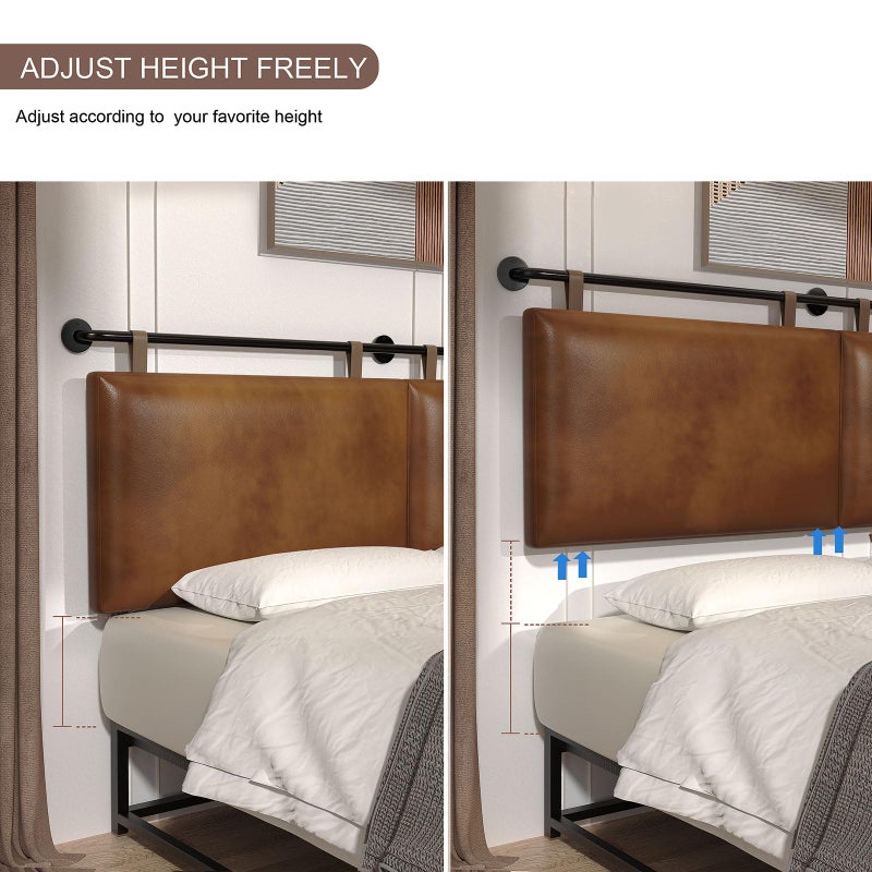 BSHOMGI King Size Bed Headboard Wall Mount PU Leather Head Board Brown Hanging Industrial Pipe Modern Bed Backboard for Bedroom - Image 5