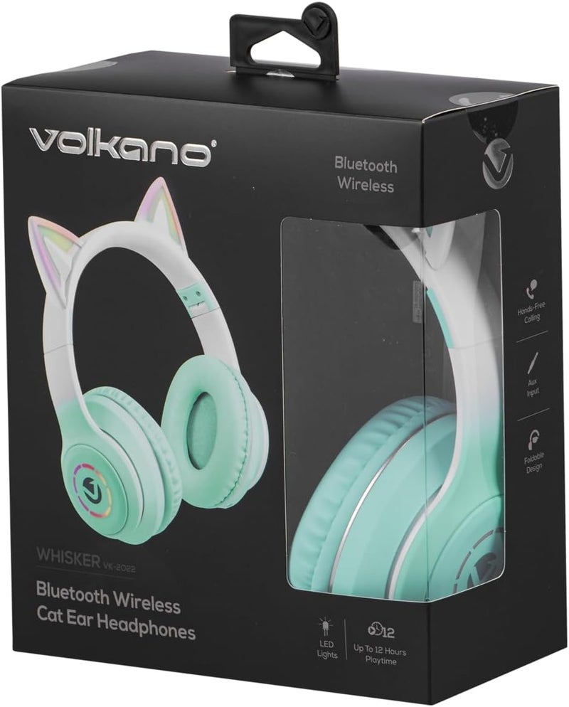 Volkano Whisker Cat Ear Headset, Wireless Bluetooth 5.3, FM Radio, 600mah Battery, 40mm Driver, Type-C - Aqua - Image 3