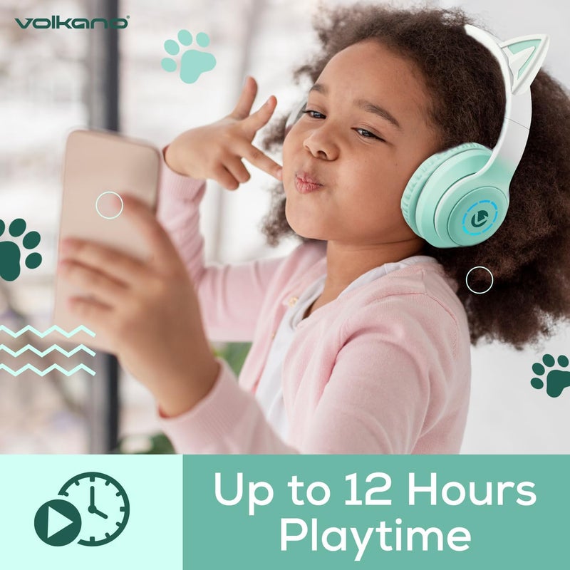 Volkano Whisker Cat Ear Headset, Wireless Bluetooth 5.3, FM Radio, 600mah Battery, 40mm Driver, Type-C - Aqua - Image 4