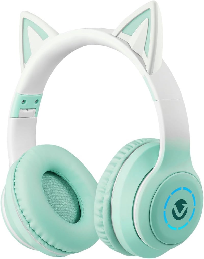 Volkano Whisker Cat Ear Headset, Wireless Bluetooth 5.3, FM Radio, 600mah Battery, 40mm Driver, Type-C - Aqua - Image 1