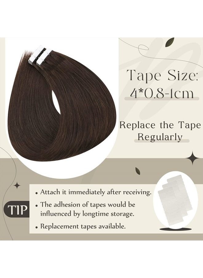 Full Shine 12 Inch Tape in Hair Extensions Short Seamless Remy Pu Glue on Hair 30G 20 Pcs Color 2 Darkest Brow Tape in Human Hair Brazilian Remy Pu Hair Silky Straight Thick Ends  - Image 4