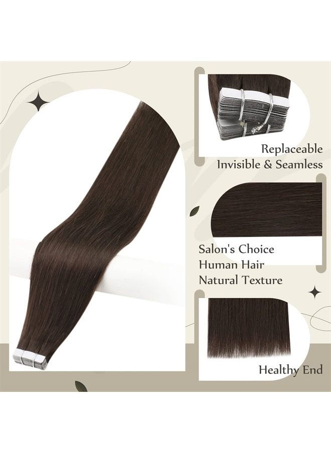 Full Shine 12 Inch Tape in Hair Extensions Short Seamless Remy Pu Glue on Hair 30G 20 Pcs Color 2 Darkest Brow Tape in Human Hair Brazilian Remy Pu Hair Silky Straight Thick Ends  - Image 2