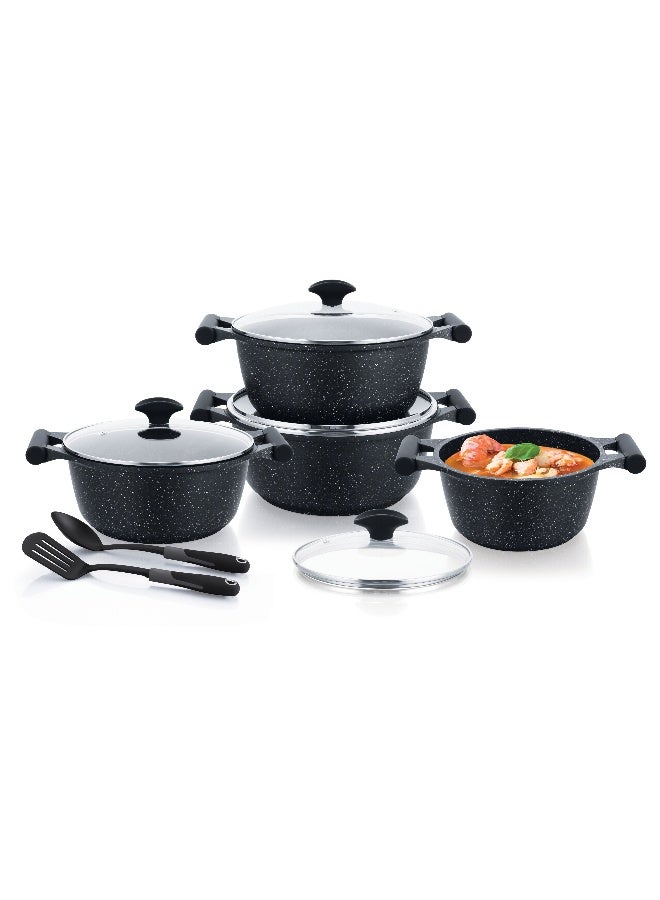Prestige Essential 10 pcs Granite Stone Cookware Set | Ultra-Durable Granite Non-Stick | Induction Compatible - Black - Image 1