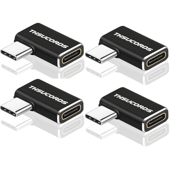 Thsucords RIGHT ANGLE USB C EXTENSION ADAPTER 4 PACK, LEFT 90 DEGREE MALE TO FEMALE EXTENDER 100W 20GBPS TYPE C 3.2 GEN2 4K@60HZ VIDEO EXTENDED CONVERTER FOR STEAM DECK, SWITCH, MACBOOK - Image 1