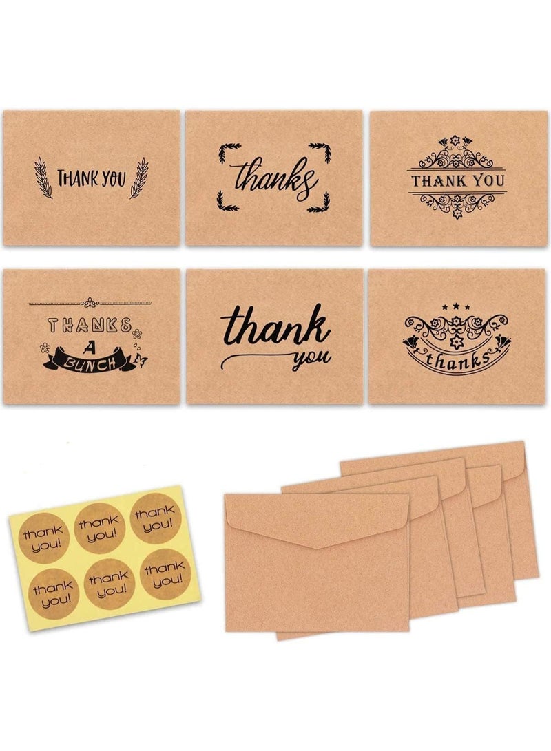 36 Pcs Thank You Cards, Brown Kraft Paper Cards, with Stickers and Envelopes, 6 Different Vintage Designs, Sturdy and Durable, for Weddings, Bridal Showers, Baby Showers and Graduations - Image 1