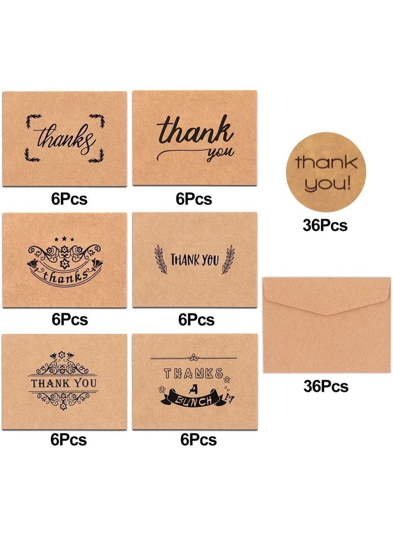 36 Pcs Thank You Cards, Brown Kraft Paper Cards, with Stickers and Envelopes, 6 Different Vintage Designs, Sturdy and Durable, for Weddings, Bridal Showers, Baby Showers and Graduations - Image 5