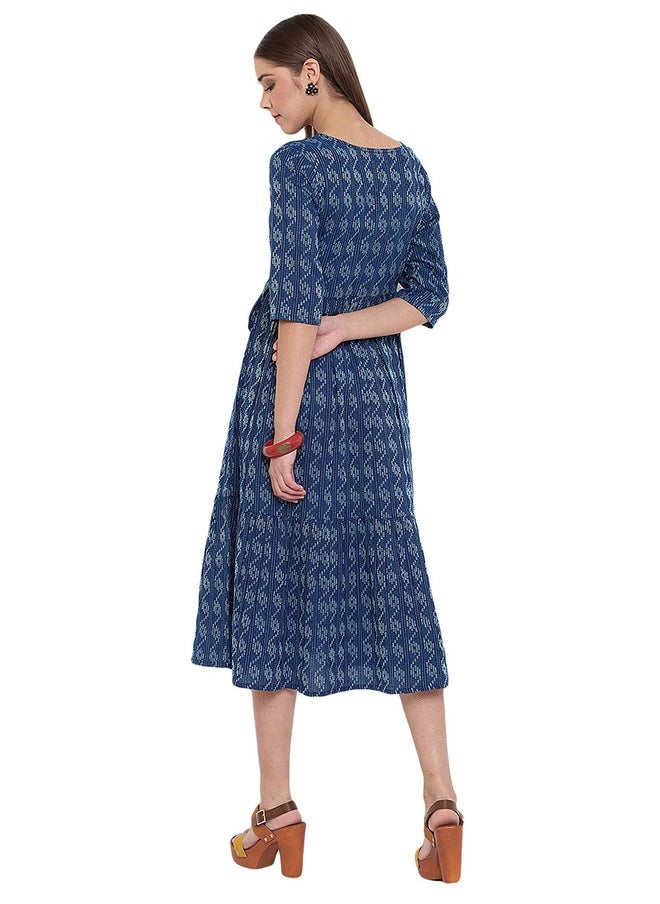 Janasya Women's Blue Cotton Woven Design Flared Dress(JNE3710-DR-XL) - pzsku/ZC05DFEDADBBEEA070ADAZ/45/_/1737721050/5b993d48-9183-47c5-b92c-e8fdd7de9e8b