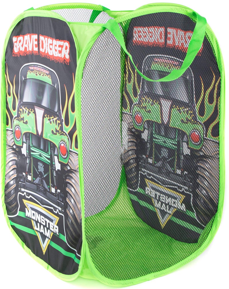 Jay Franco Monster Jam Grave Digger Pop Up Hamper - Mesh Laundry Basket/Bag with Durable Handles - Image 2