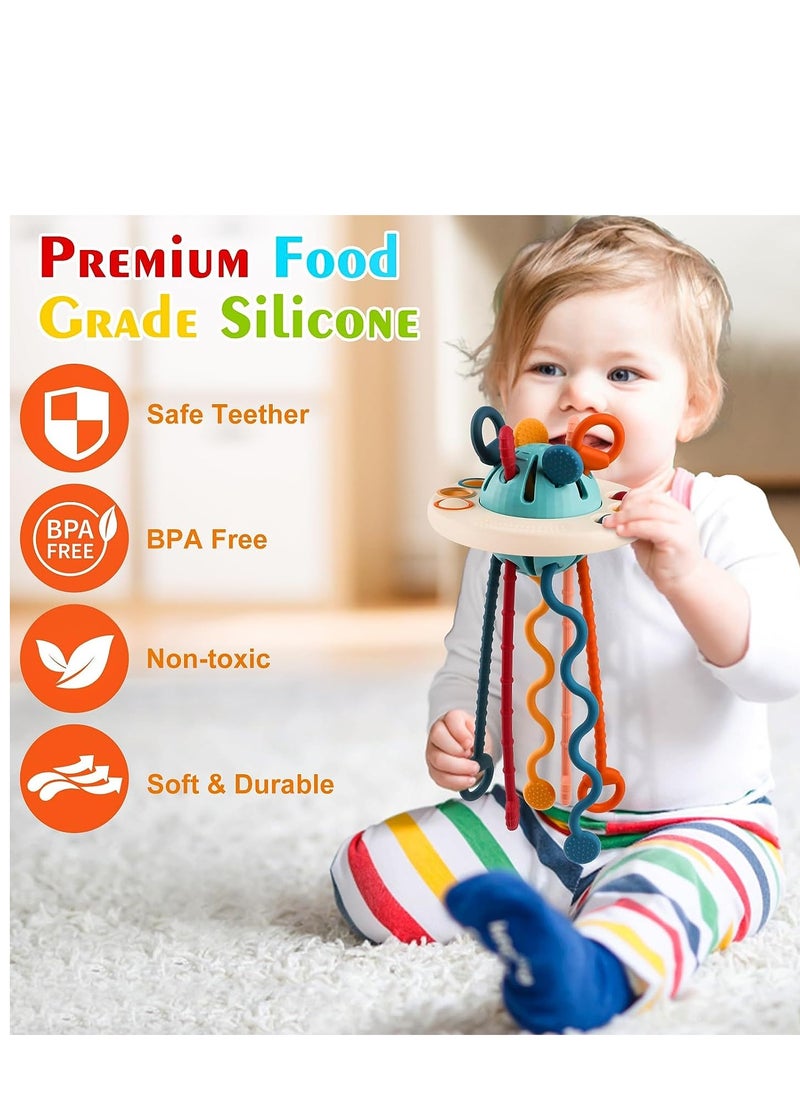 null - Activity Silicone Toys,Montessori Pull String Toy Baby Sensory Montessori Improve Fine Motor Skills Sensory Toys for Toddlers Gift, UFO Baby Sensory Toys Soft Teether Finger Training - Image 1