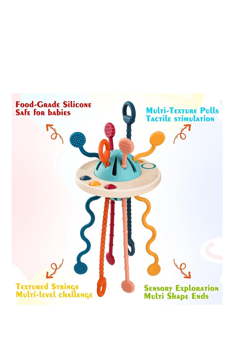 null - Activity Silicone Toys,Montessori Pull String Toy Baby Sensory Montessori Improve Fine Motor Skills Sensory Toys for Toddlers Gift, UFO Baby Sensory Toys Soft Teether Finger Training - Image 1