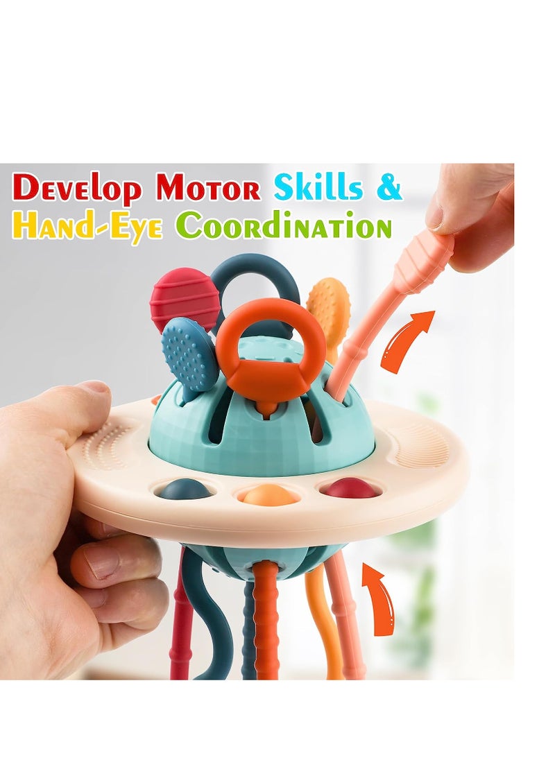 null - Activity Silicone Toys,Montessori Pull String Toy Baby Sensory Montessori Improve Fine Motor Skills Sensory Toys for Toddlers Gift, UFO Baby Sensory Toys Soft Teether Finger Training - Image 1