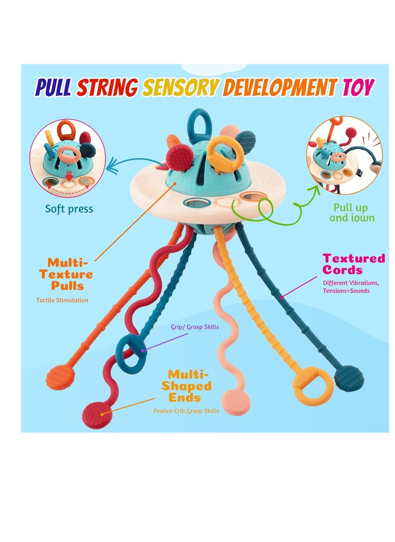 null - Activity Silicone Toys,Montessori Pull String Toy Baby Sensory Montessori Improve Fine Motor Skills Sensory Toys for Toddlers Gift, UFO Baby Sensory Toys Soft Teether Finger Training - Image 1