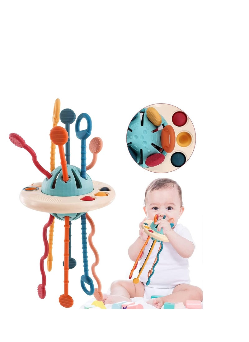 null - Activity Silicone Toys,Montessori Pull String Toy Baby Sensory Montessori Improve Fine Motor Skills Sensory Toys for Toddlers Gift, UFO Baby Sensory Toys Soft Teether Finger Training - Image 1