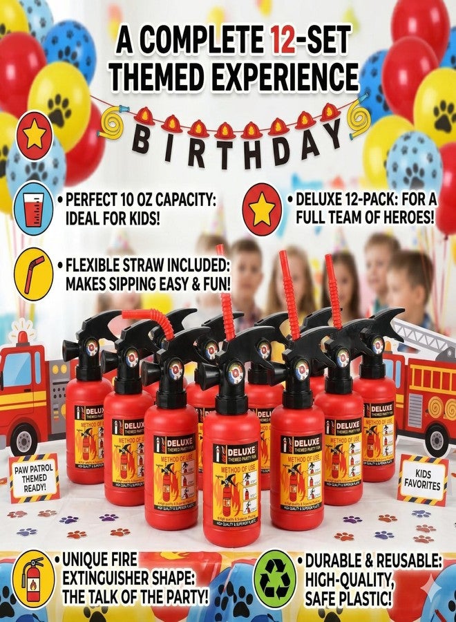 NINU 12 Sets Fire Extinguisher Cups for Paw Patrol Party Decorations, 10 oz Plastic Fire Truck Party Favors with DIY Interactive Stickers, Fireman Birthday Supplies for Kids - Image 3