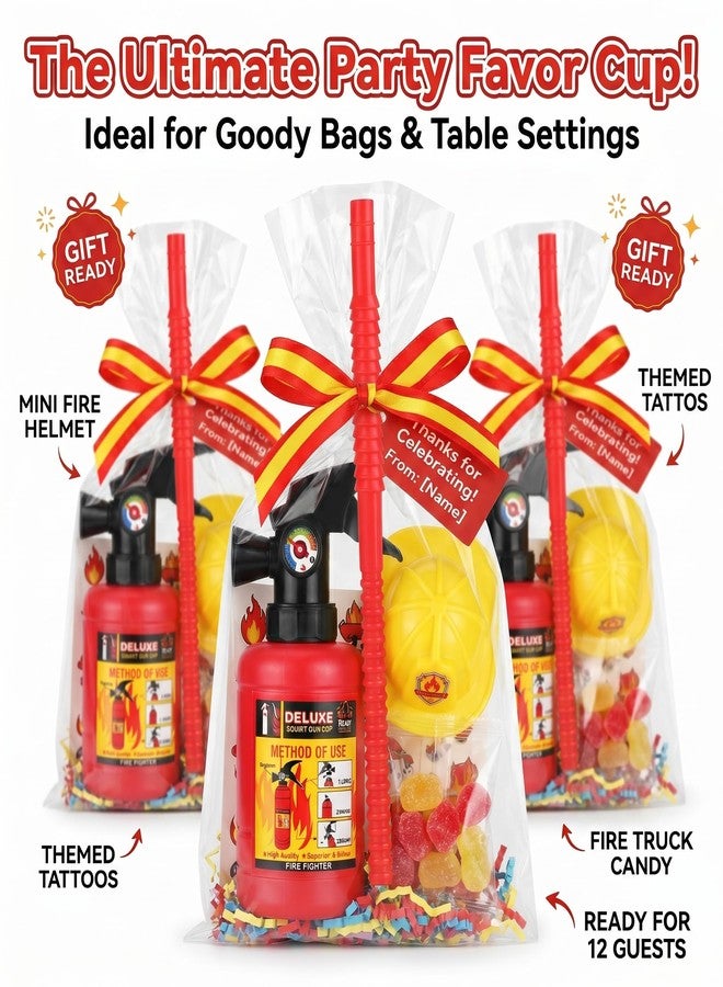 NINU 12 Sets Fire Extinguisher Cups for Paw Patrol Party Decorations, 10 oz Plastic Fire Truck Party Favors with DIY Interactive Stickers, Fireman Birthday Supplies for Kids - Image 4