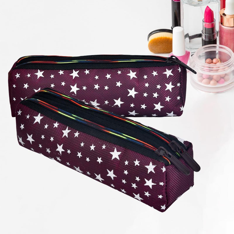 Kuber Industries Makeup Pouch | Rexine Cosmetic Pouch | Jewellery Utility Pouch | Toiletry Pouch for Girls | Travel Makeup Pouch for Girls | Storage Makeup Bag | Star Makeup Pouch | Pack of 2 | Maroon - Image 1