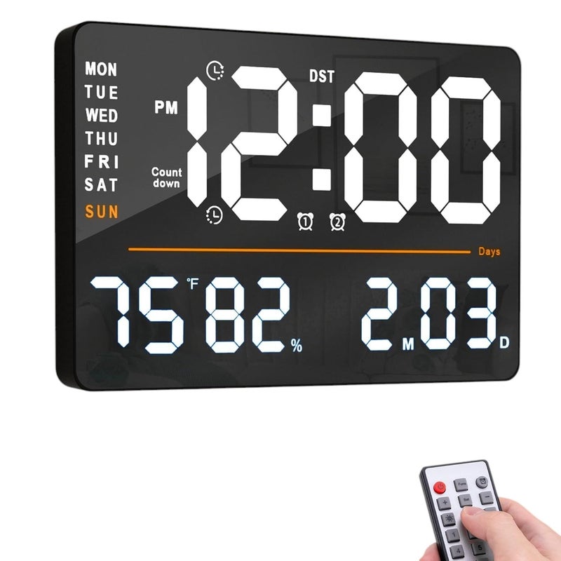 ELEXIQ LargeDigitalWallClock Large Display with Remote Control Automatic Brightness Alarm Clock with Temperature Date Week for Living Room Office Decor Square Digital Wall Clock2 - Image 1