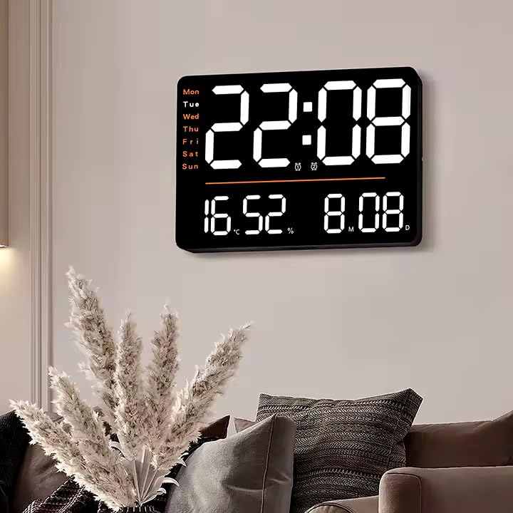 ELEXIQ LargeDigitalWallClock Large Display with Remote Control Automatic Brightness Alarm Clock with Temperature Date Week for Living Room Office Decor Square Digital Wall Clock2 - Image 3