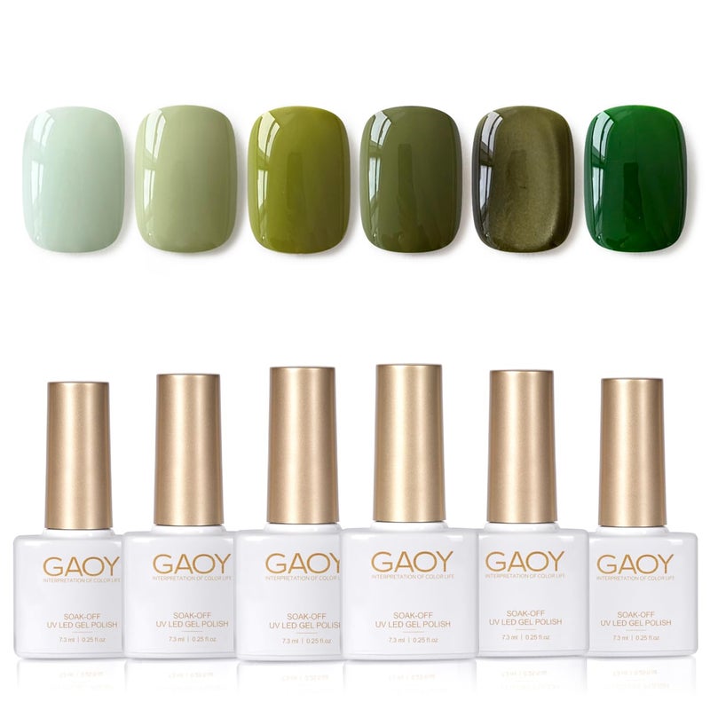 GAOY Green Gel Nail Polish Set, 6 Colors Dark Green Cat Eye, Soak Off UV Light Cure Gel Polish Kit for Nail Art DIY at Home - Image 1