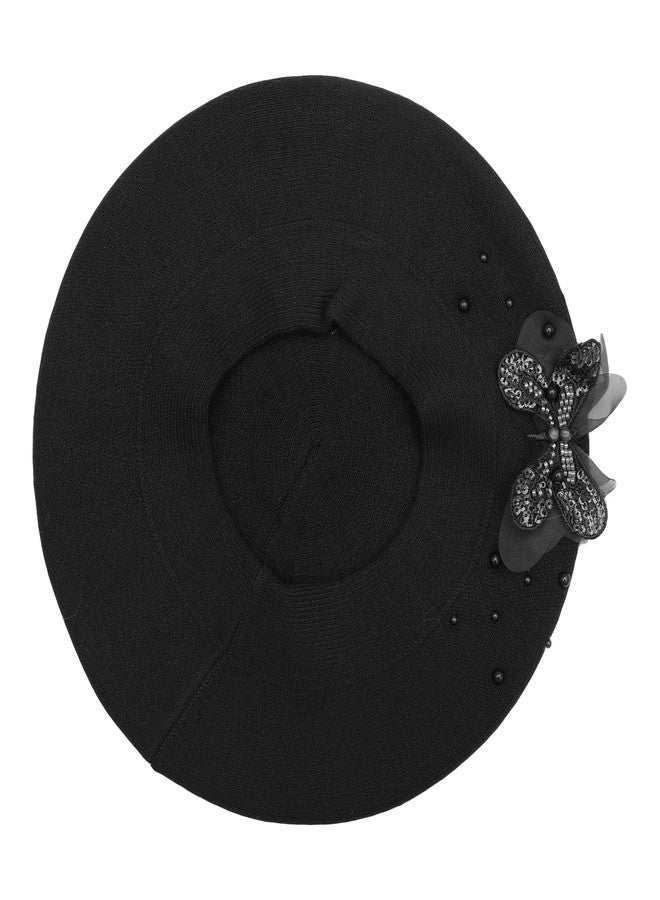 ZLYC Womens French Beret Hat Reversible Solid Color Cashmere Mosaic Warm Beret Cap, Butterfly Black, One Size - Image 4