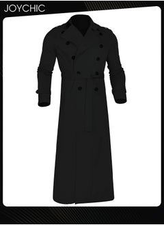 Joychic Trendy Solid Color Autumn and Winter Long Sleeve Trench Coat for Men Epaulettes Full Length Lightweight Casual Business Walk Outdoor Windproof Warm Black  - Image 2