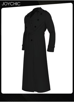 Joychic Trendy Solid Color Autumn and Winter Long Sleeve Trench Coat for Men Epaulettes Full Length Lightweight Casual Business Walk Outdoor Windproof Warm Black  - Image 4