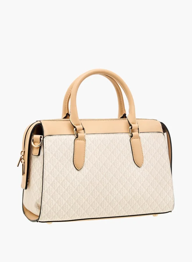 ايل Women Monogram Print Tote Bag with Top Handles and Zip Closure