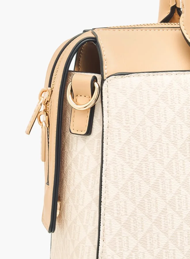 ايل Women Monogram Print Tote Bag with Top Handles and Zip Closure