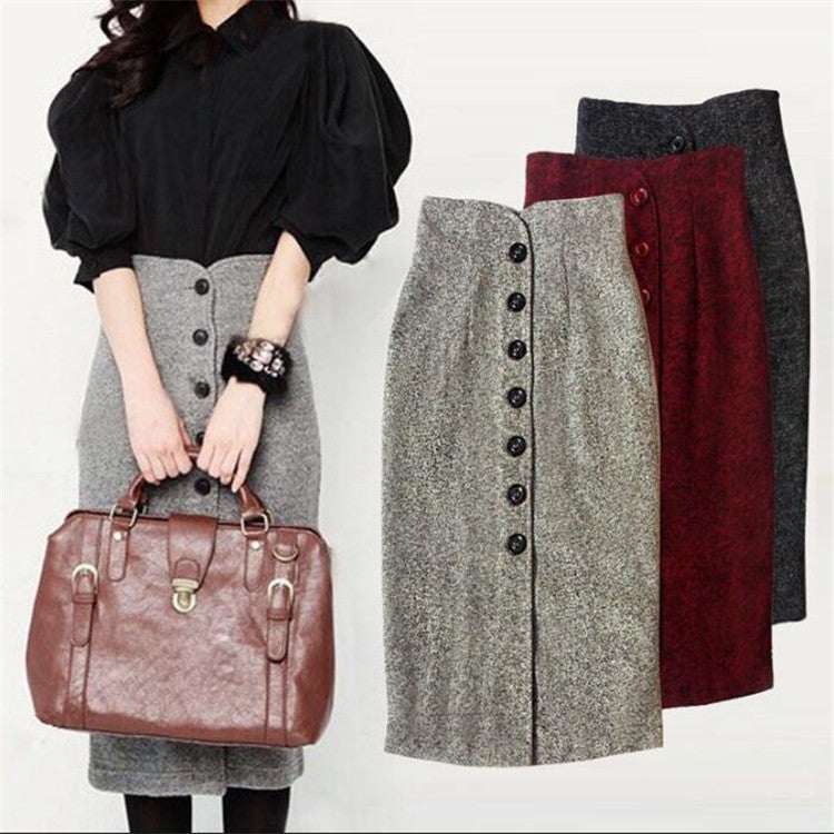 Skirt Long Skirt Flower Wool Woolen Cloth Retro High Waist Slim Hip Pencil Skirt - Image 1