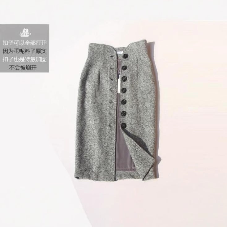 Skirt Long Skirt Flower Wool Woolen Cloth Retro High Waist Slim Hip Pencil Skirt - Image 3