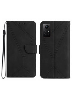 ماركة غير محددة حافظة لهاتف Xiaomi Redmi Note 12s مصنوعة من الجلد المنقوش باللون الأسود  - Image 1