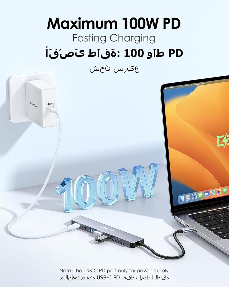 لينشن محور USB-C متعدد الوظائف (8 في 1) يدعم تقنية 4K@60Hz وHDMI، ويوفر تزويدًا بالطاقة بقوة 100 واط، بالإضافة إلى منافذ USB 3.0 وقارئ لبطاقات microSD وSD، مناسب لأجهزة MacBook Pro وMac Air/Surface الصادرة في الفترة من 2025 إلى 2016، وغيرها (CB-CE18s، اللون الرمادي الفضي) - Image 4