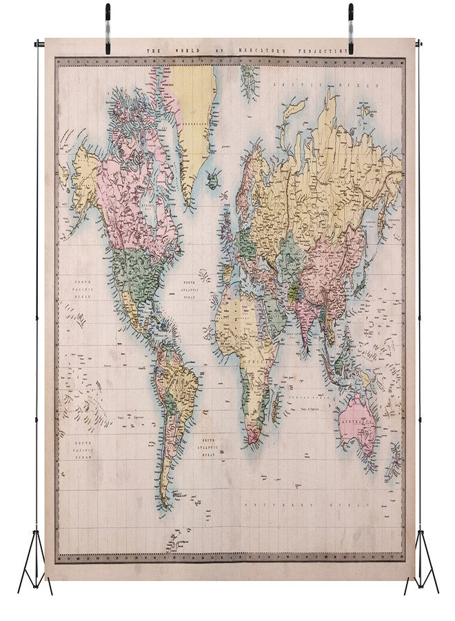 BELECO Vintage Map Backdrop Fabric 7x5ft Original Veteran Color Map of The World Photography Background Wallpaper Travel Theme Birthday Party Decorations Kids Adults Portrait Shooting Photo Props - Image 3