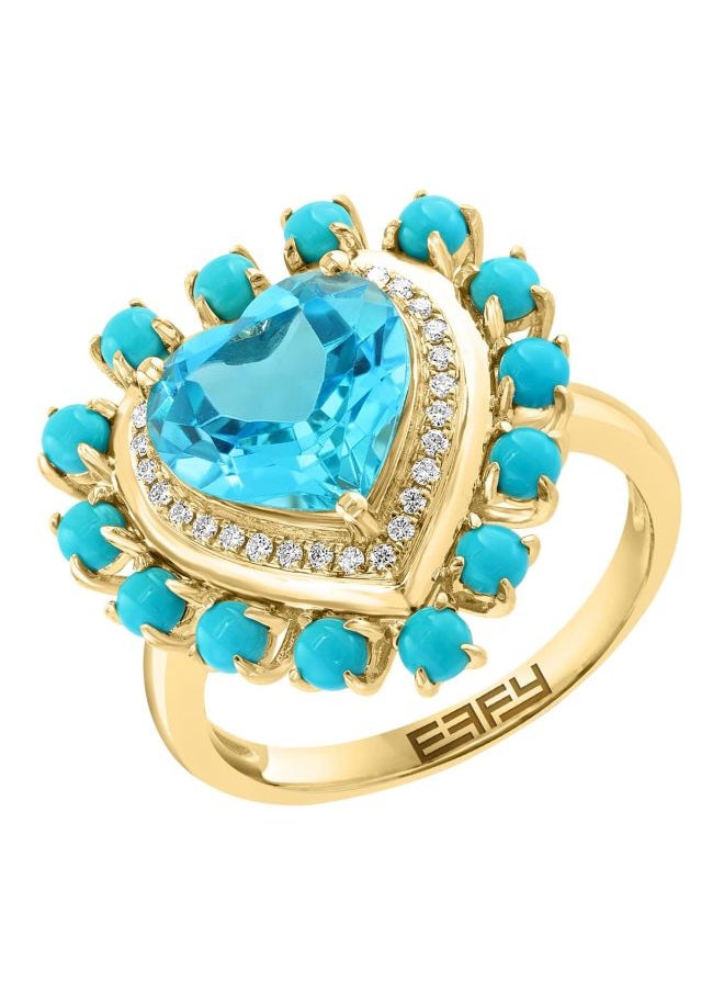 EFFY - 14K Yellow Gold Blue Topaz Turquoise and Diamond Ring for Women Size 7 - Image 1