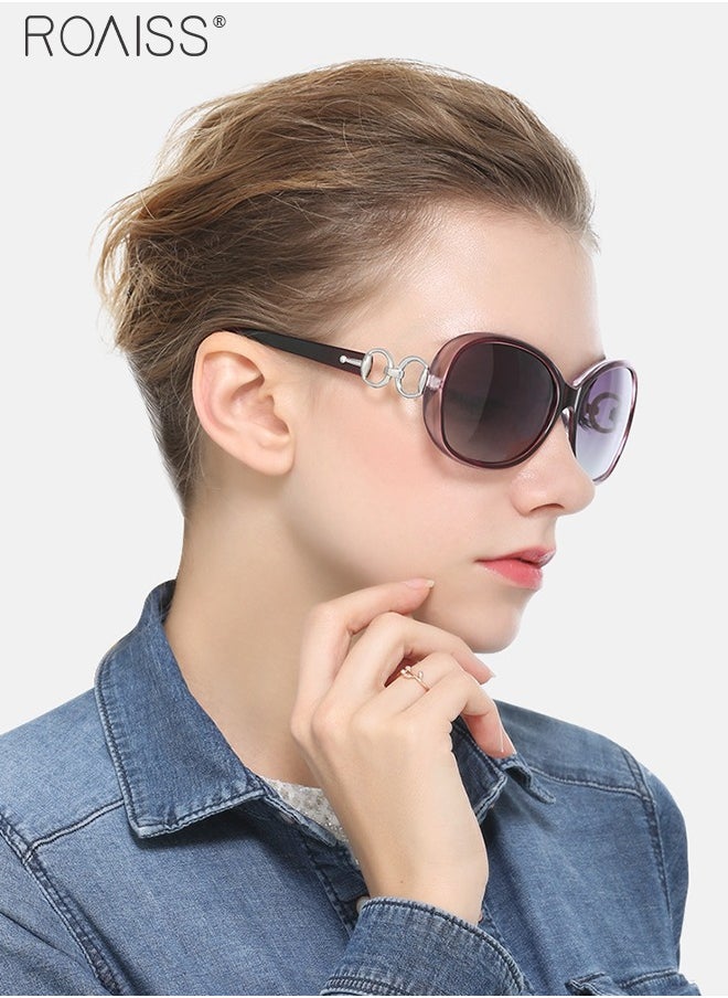 roaiss - Women's Polarized Oval Sunglasses, UV400 Protection Sun Glasses with Metal and PC Frame, Fashion Anti-glare Sun Shades for Women with Glasses Case, 67mm, Purple - Image 1