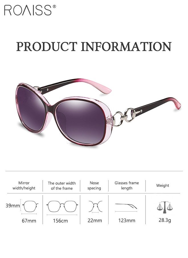 roaiss - Women's Polarized Oval Sunglasses, UV400 Protection Sun Glasses with Metal and PC Frame, Fashion Anti-glare Sun Shades for Women with Glasses Case, 67mm, Purple - Image 1