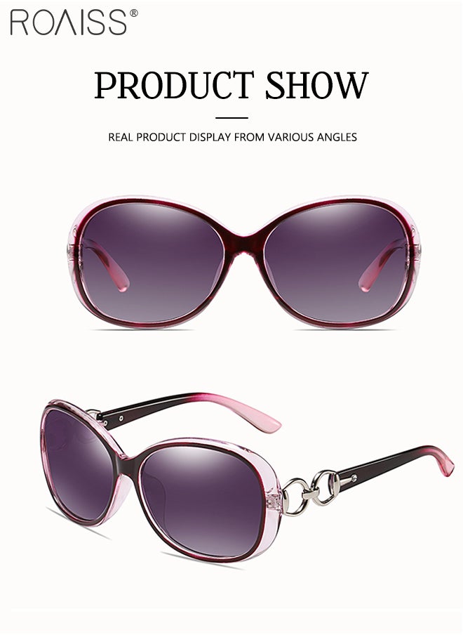 roaiss - Women's Polarized Oval Sunglasses, UV400 Protection Sun Glasses with Metal and PC Frame, Fashion Anti-glare Sun Shades for Women with Glasses Case, 67mm, Purple - Image 1