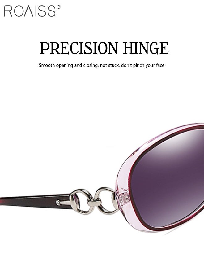 roaiss - Women's Polarized Oval Sunglasses, UV400 Protection Sun Glasses with Metal and PC Frame, Fashion Anti-glare Sun Shades for Women with Glasses Case, 67mm, Purple - Image 1