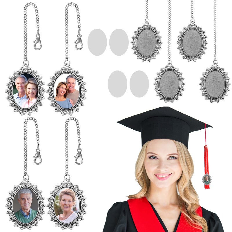 Sureio 4 Pcs Graduation Cap Photo Charm Oval Graduation Cap Decorations Sublimation Tassels Photo Charm for Class of 2025 Gown Ceremony Picture Jewelry Making