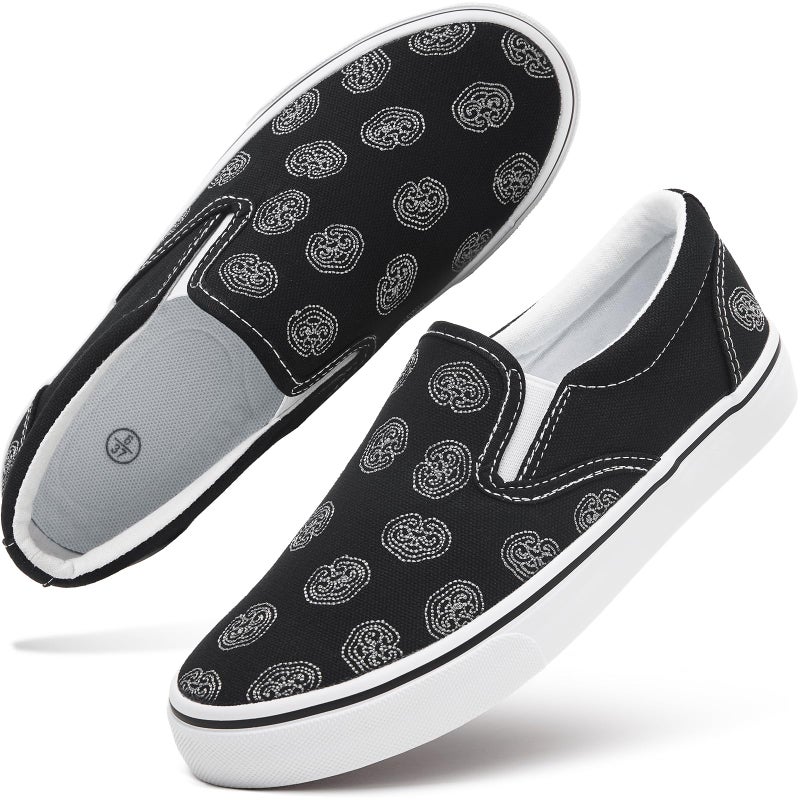 hash bubbie Women's Canvas Slip On Shoes Fashion Sneakers Flats Shoes White Canvas Shoes(Black-White.US8) - Image 1
