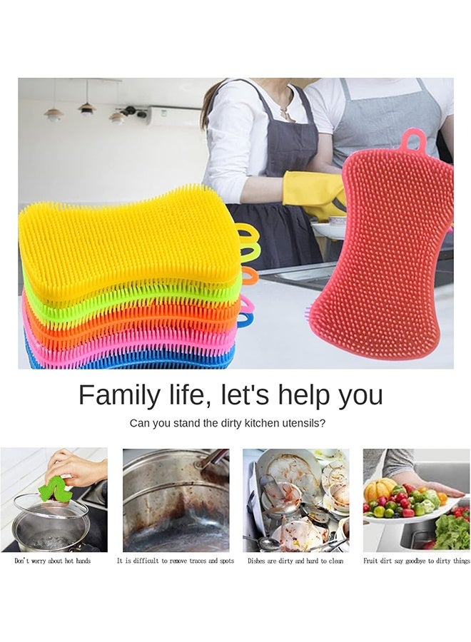 6 Silicone Dish Sponges, Multi-purpose Kitchen Gadgets, Double Sided Cleaning Brush for Cutlery, Kitchen and Accessories - Image 5