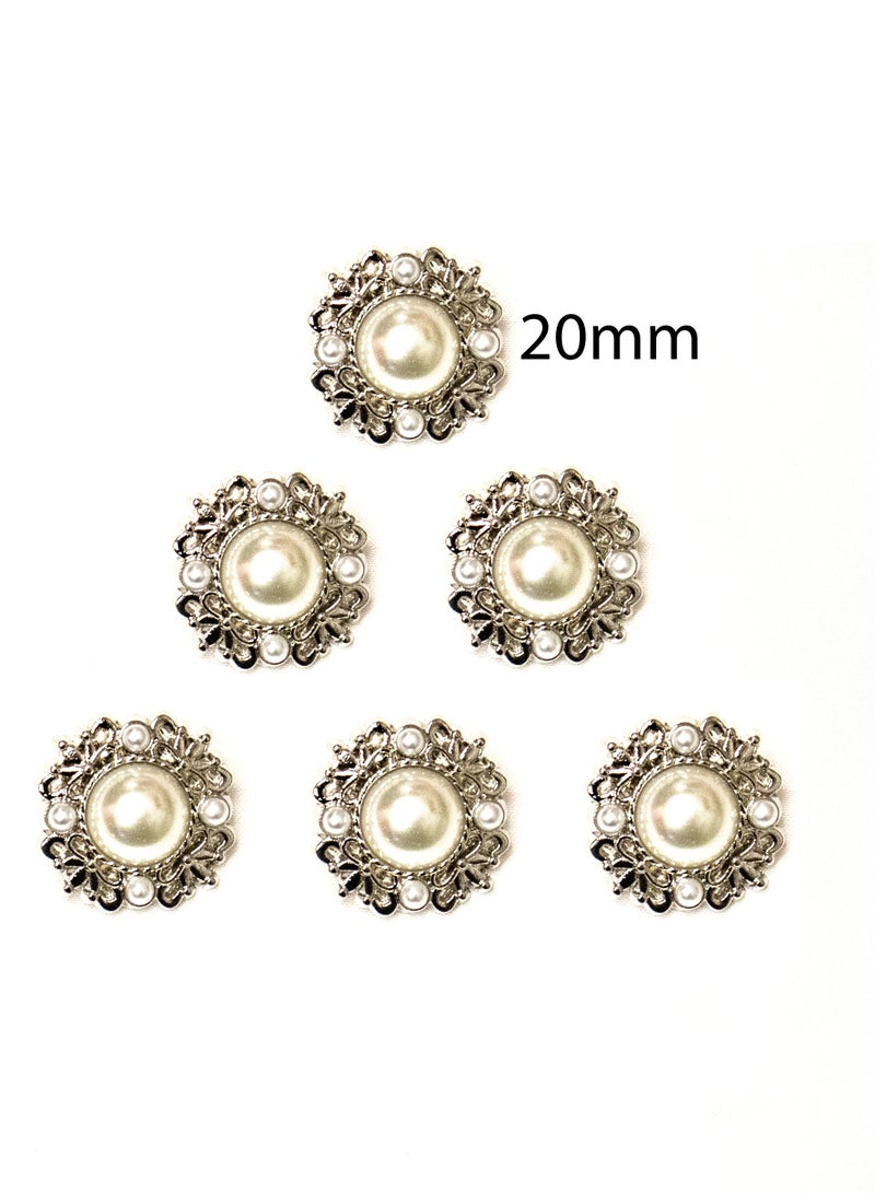18 Pcs Luxury Pearl Buttons – Silver Metal with Faux Pearls Sewing & DIY Craft Embellishments (6pcs 20mm and 12pcs 15mm) - Image 2